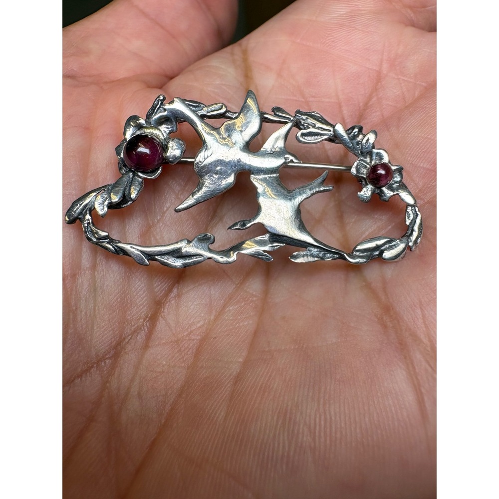 Art Nouveau Style 925 English Jewelry, VTG LWR Sterling Silver Swallow Brooch